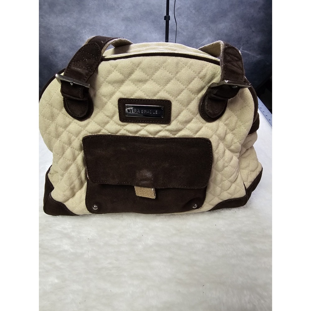 Vera Bradley Medium Shoulder Bag Beige‎ Quilted Brown Suede Purse